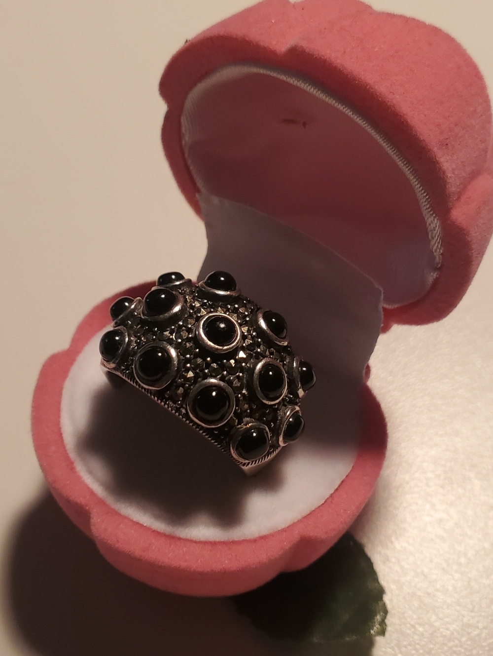 Sterling Silver Onyx and Mossanite Ring Size 8.5